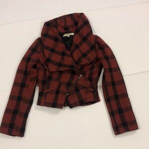 Anthropologie XS Jacket Moto Plaid Lt Brown Black Pockets Zipper Excellent Condi